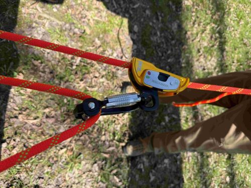 Rescucender rope clamp and pulley carabiner